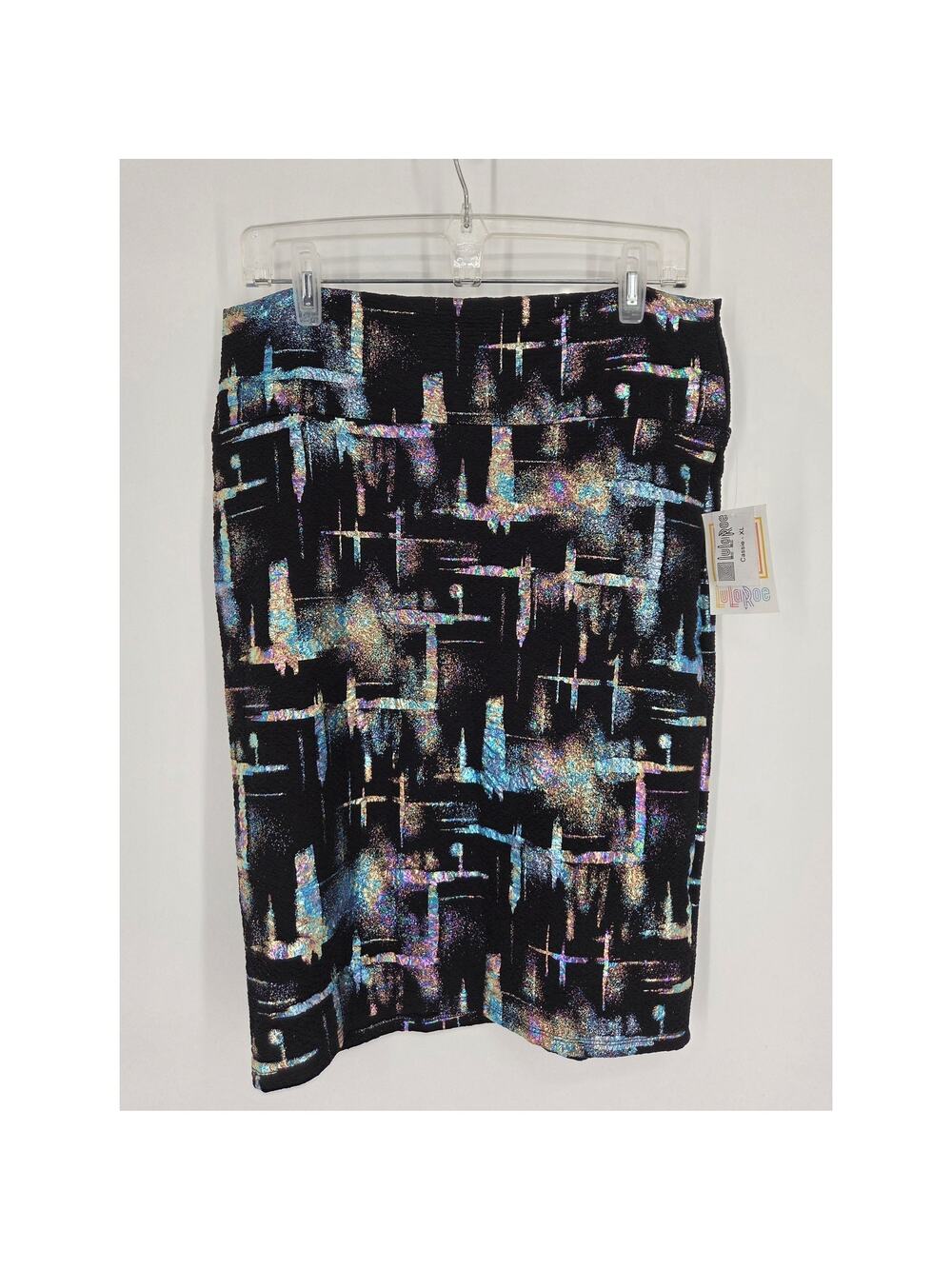 LuLaRoe Elegant Cassie Black Holographic Metallic Pencil Skirt NEW XL